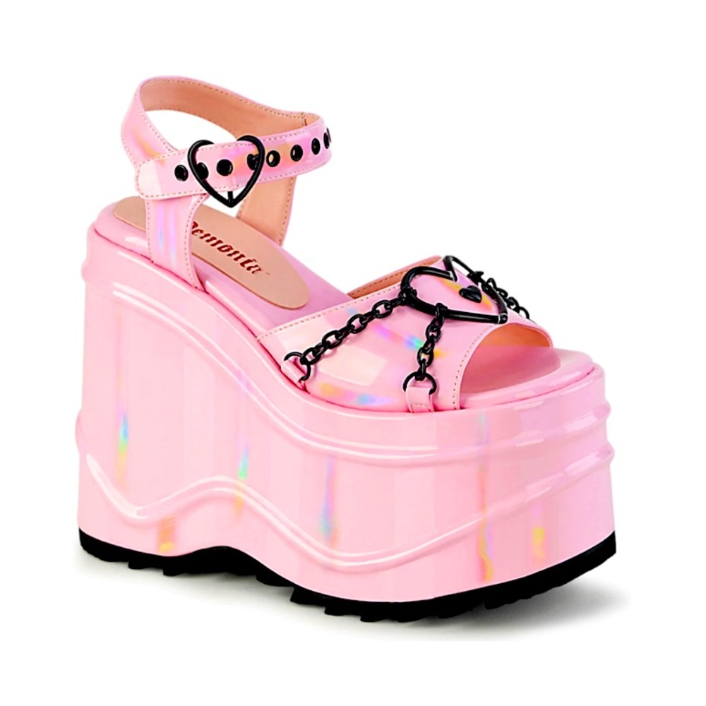 Demonia Wave Platform Sandal Size 7 NWB Baby Pink Hologram